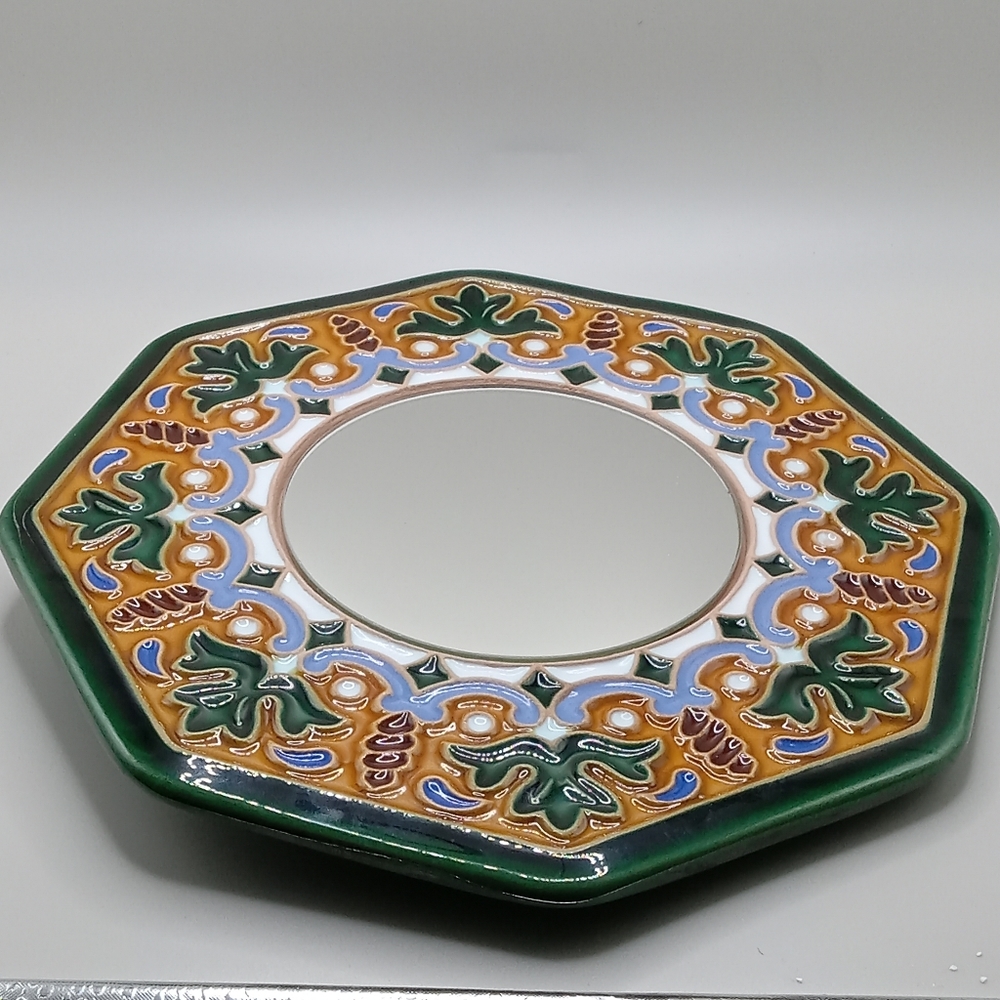 Octogon Glazed floral carved mirror feng shui 8.5 x 8.5